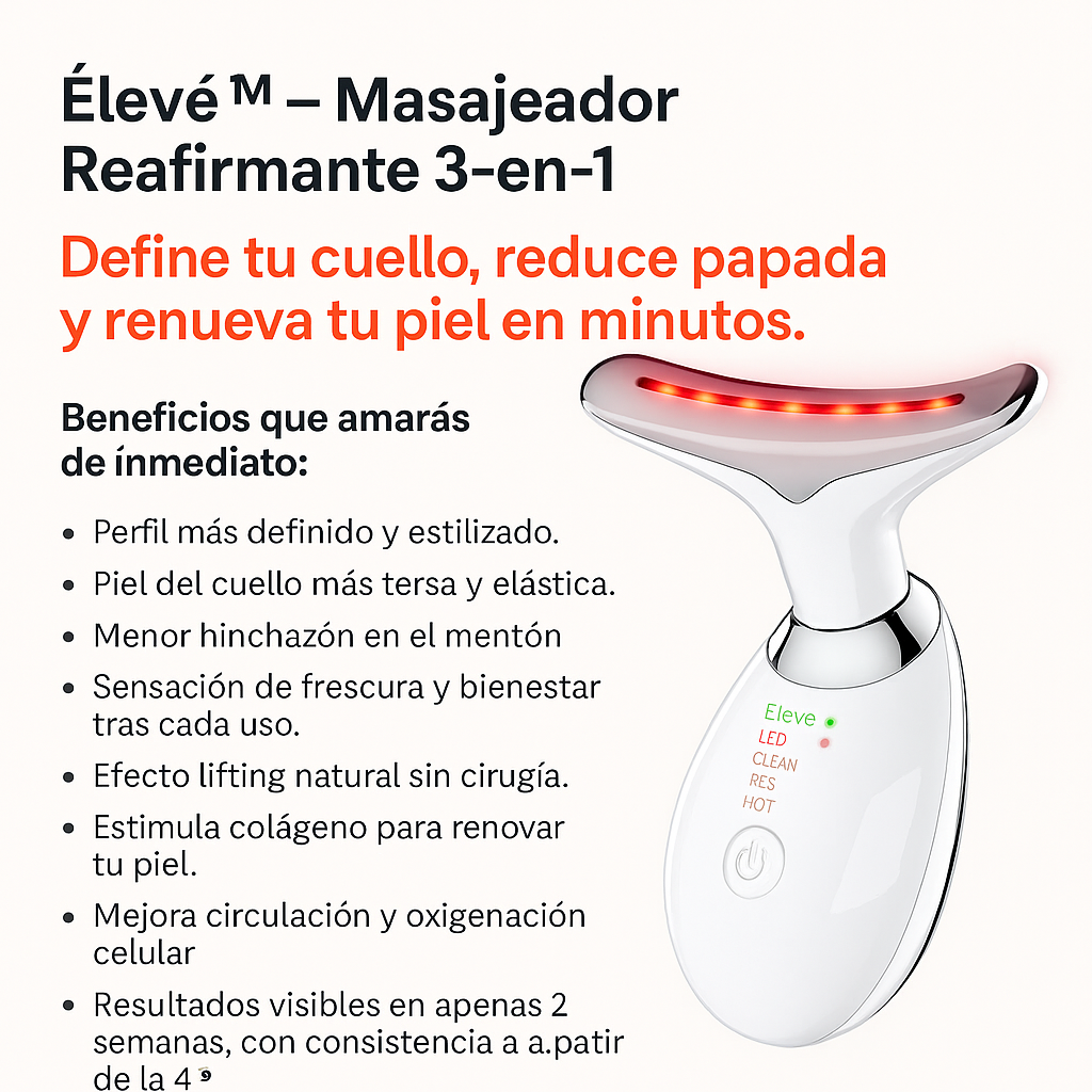 “Élevé™ – Masajeador Reafirmante 3-en-1 MASAJEADOR FACIAL REDUCTOR PAPADA